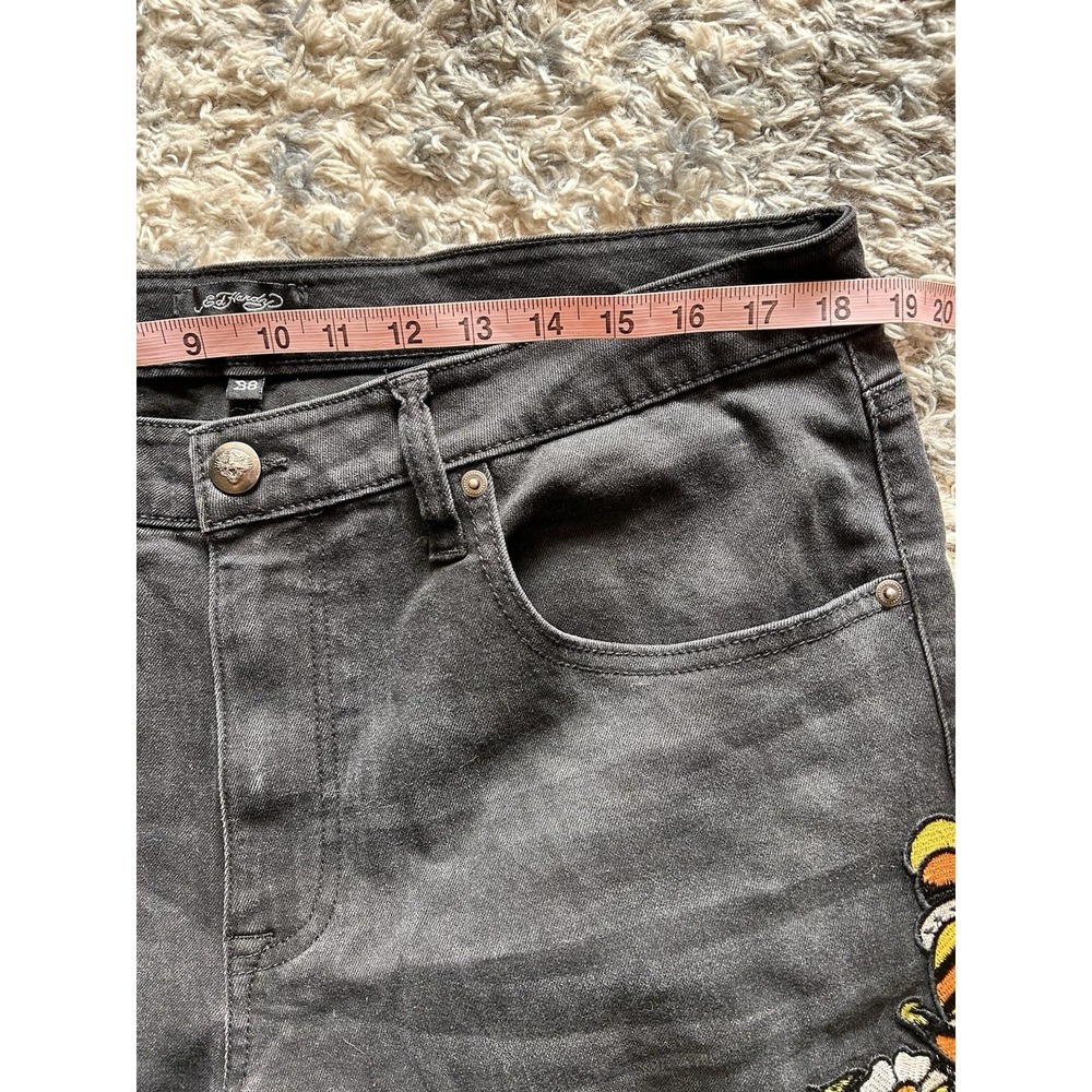 Ed Hardy Jeans Mens 38 Black Skull Snake Embroidered Y2K Tattoo Denim Street - Picture 7 of 11